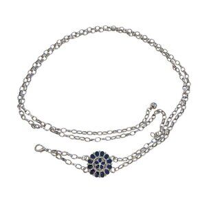 Y2K-Inspired Silver Chain Belt W/ Black Enamel Flower Detail Adjustable Fit Wome